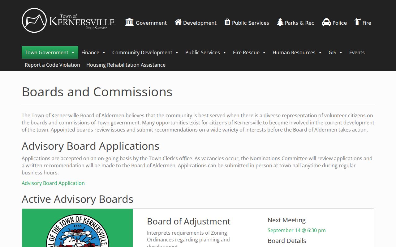 Kernersville neighbors page Town advisory boards public civic directory
