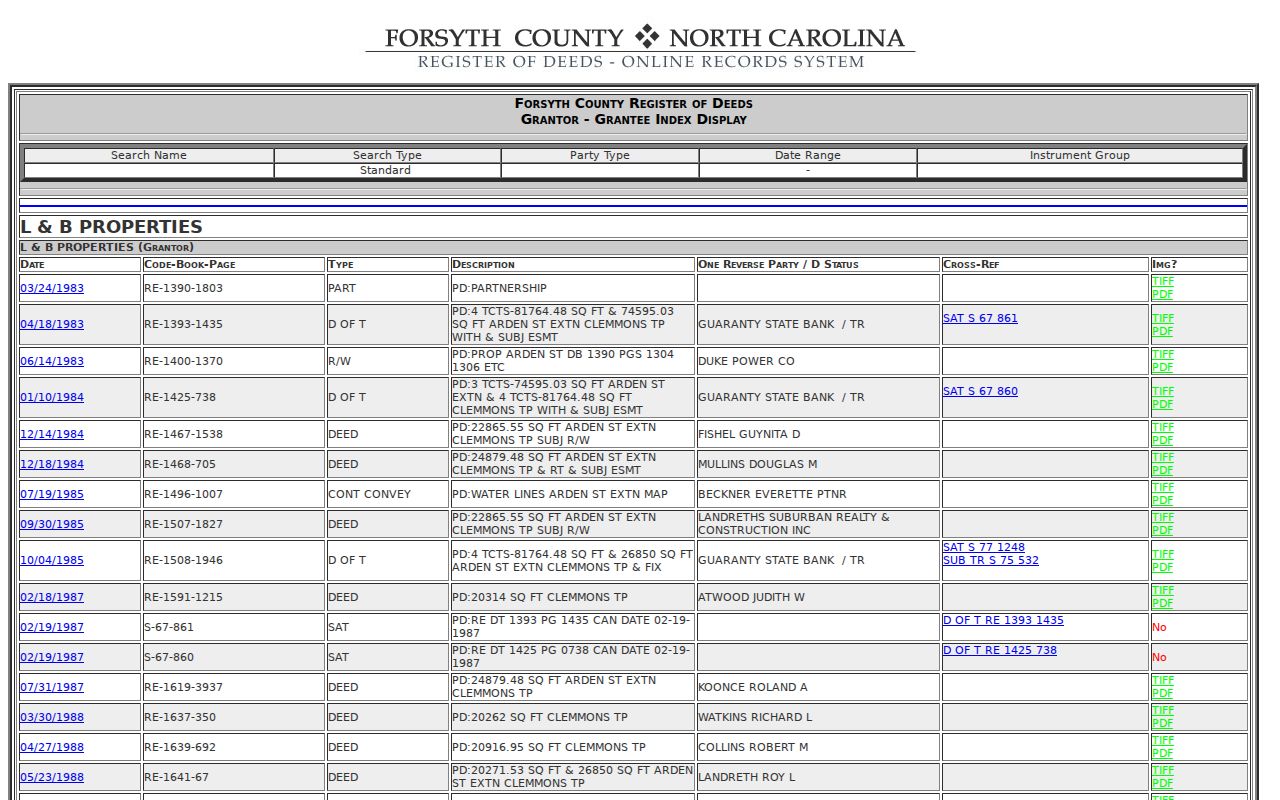 Kernersville resident lookup Forsyth deed index result