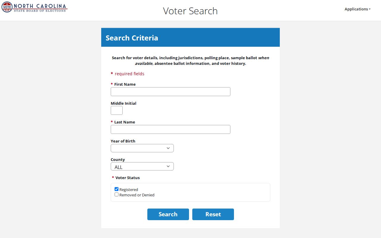 Kernersville resident lookup North Carolina voter search fields